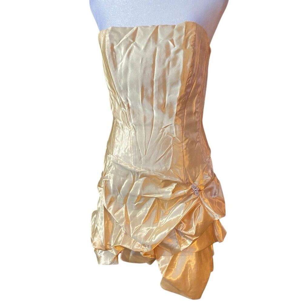 Vtg Jessica McClintock Gunne Sax Yellow satin mini bubble dress 80s Women 7 6 - Picture 7 of 14